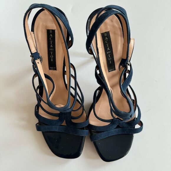 Bacta Dei Toi Made In Italy Mixed Leather 4.5” Heel Navy Sandals Size 37 6.5 - Picture 4 of 9